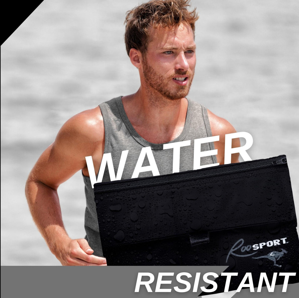 Gray RooSport with waterproof fabric that protects your phone from sweat and rain