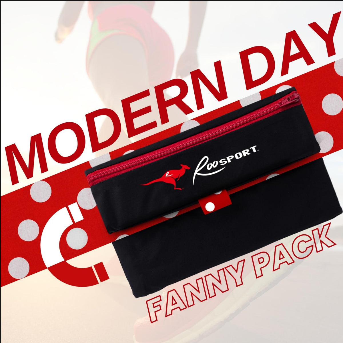 Red polka dot RooSport, a modern fanny pack alternative