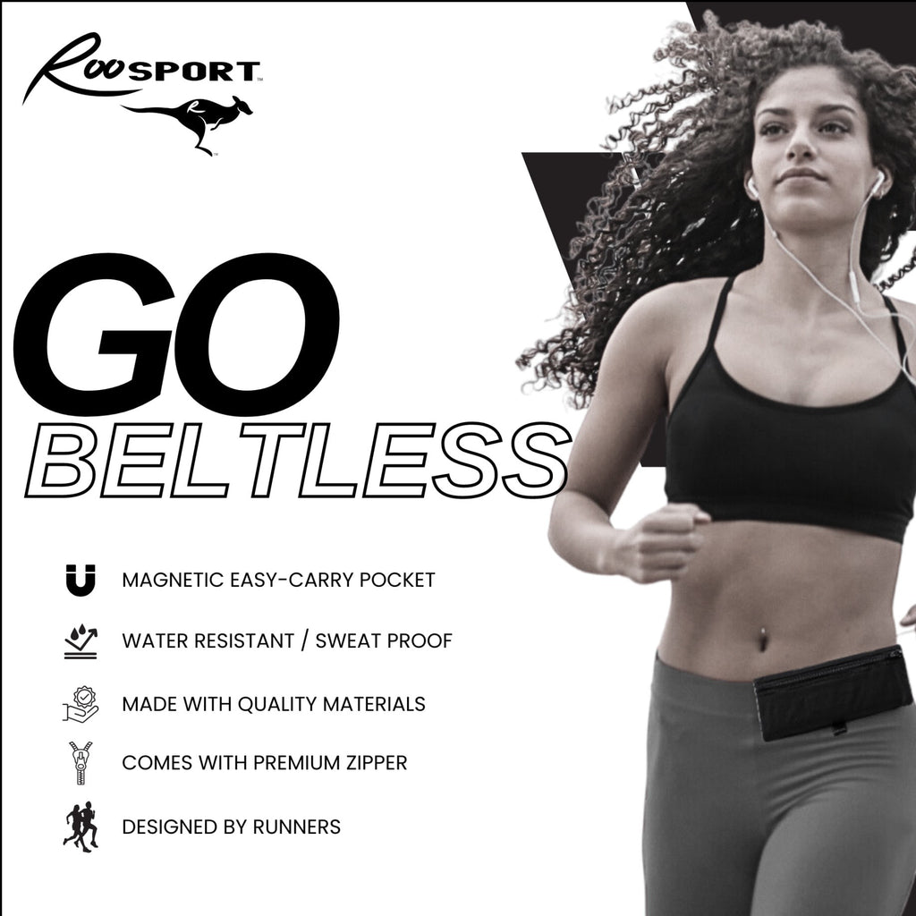 Black RooSport clipped to a waistband with magnets, no belt needed
