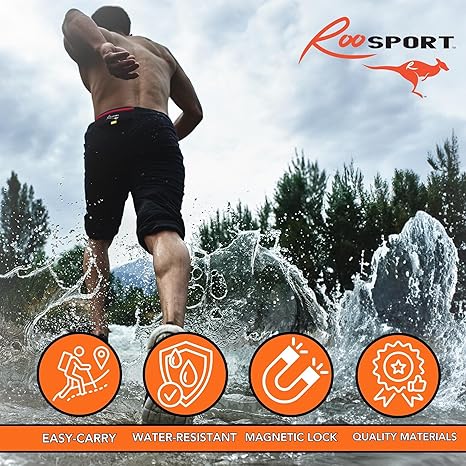 Runner wearing an orange RooSport Large on a hill run