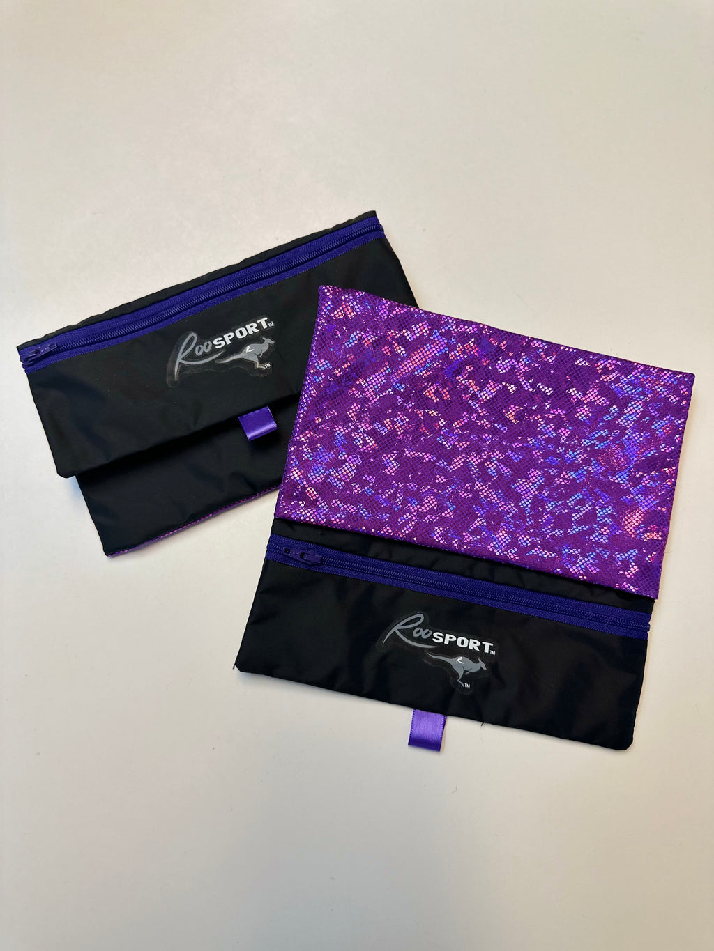 RooSport Large Purple Sparkle magnetic phone pocket, front view