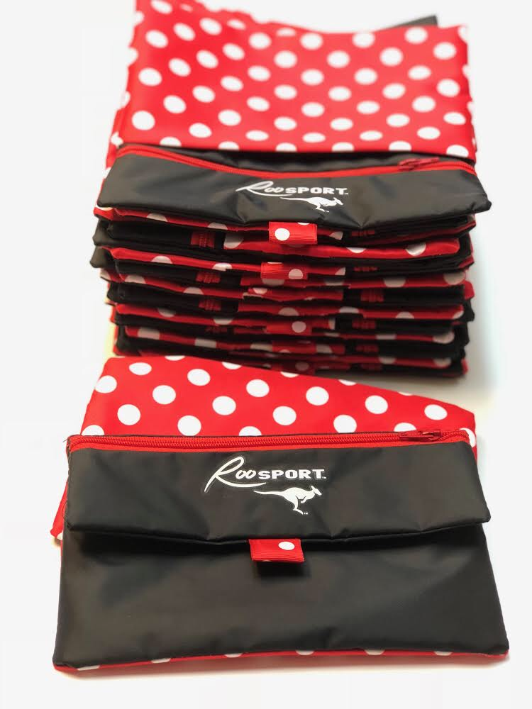 Theme Park RooSport Large Red Polka Dot magnetic phone pocket, front view